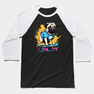 Pug on a Skateboard Baseball T-Shirt